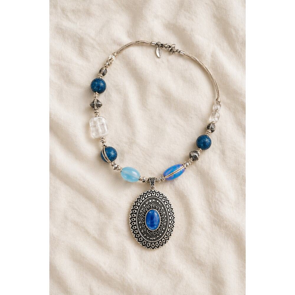 Southwestern Boho Statement Necklace Blue Silver Collar | Chico’s Vintage Y2K